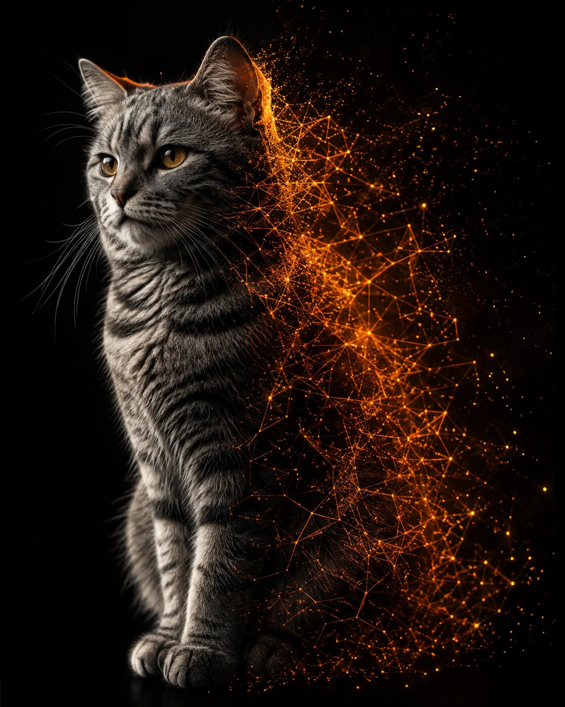 A cat dissolving into particles